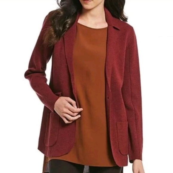 Eileen Fisher Monterey Merino Wool Notch Collar Blazer Cardigan - Picture 1 of 8